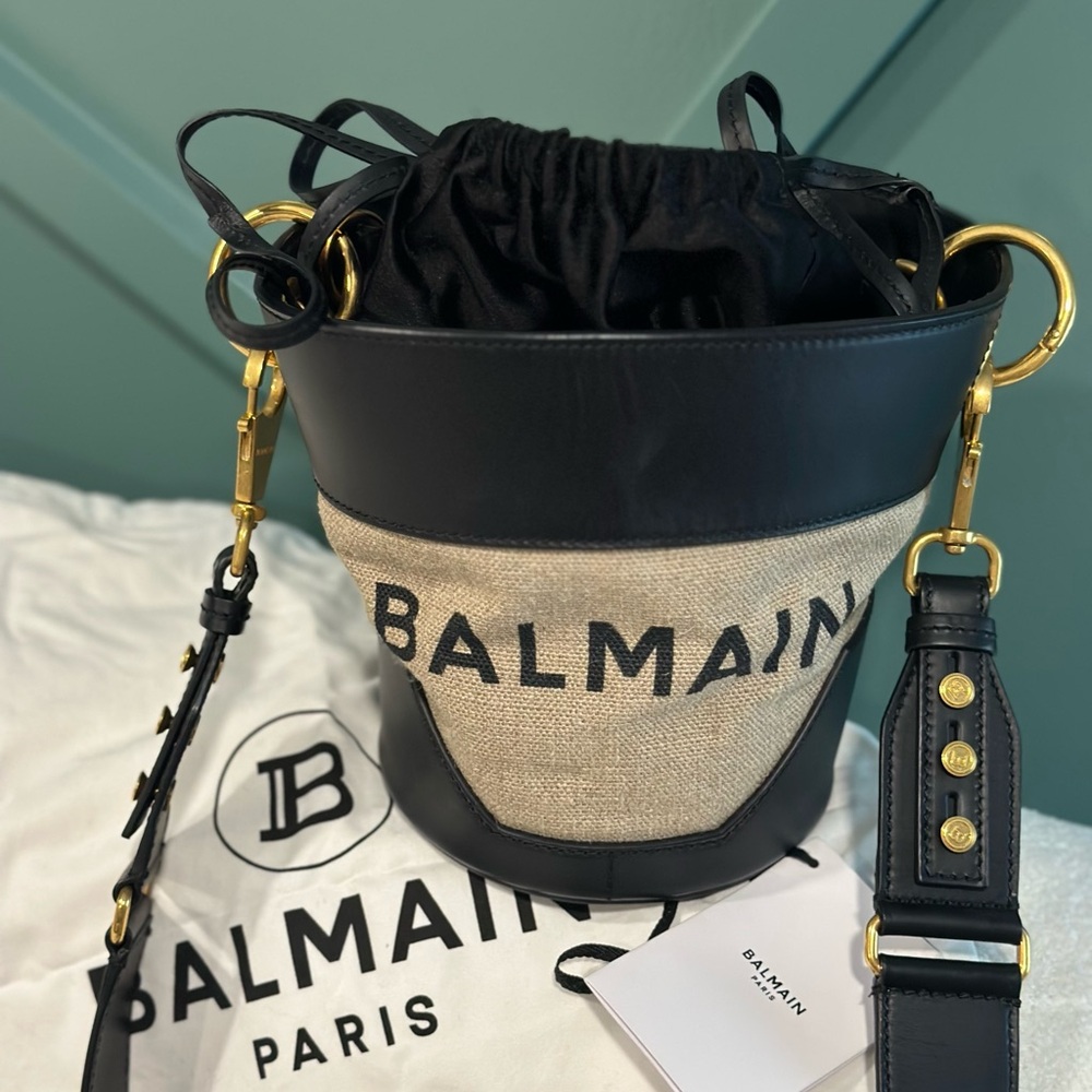 Balmain Black and Tan Bucket Shoulder Bag